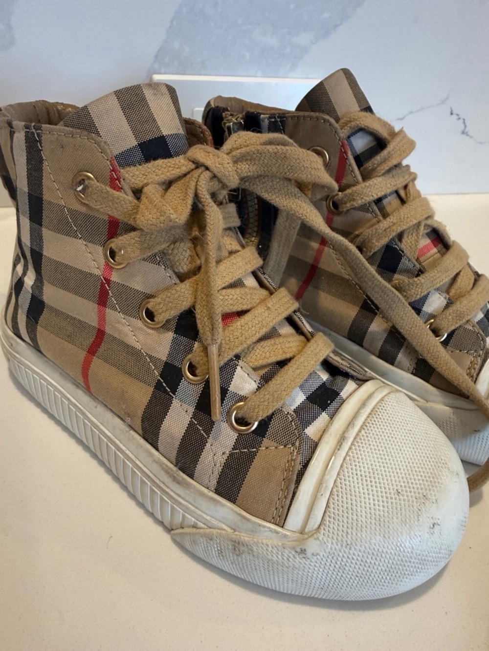 Burberry Size 27 Used Check Gabardine Kids High-Top Plaid Sneakers